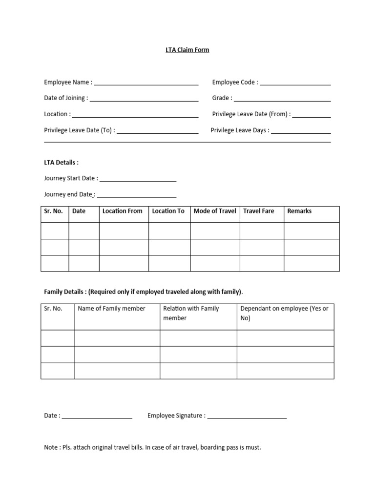 LTA Claim Form PDF