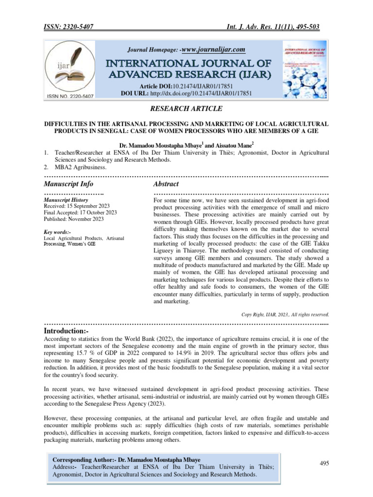 Difficulties in the artisanal processing and marketing of local