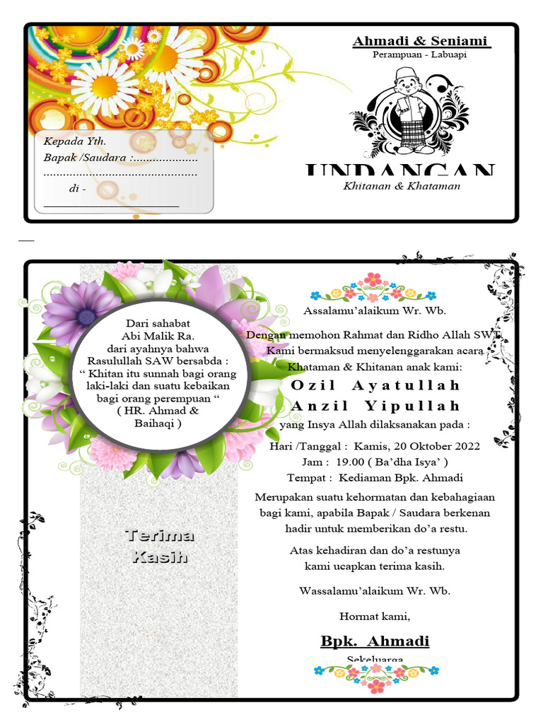 Contoh Undangan Khitanan Muslim | PDF