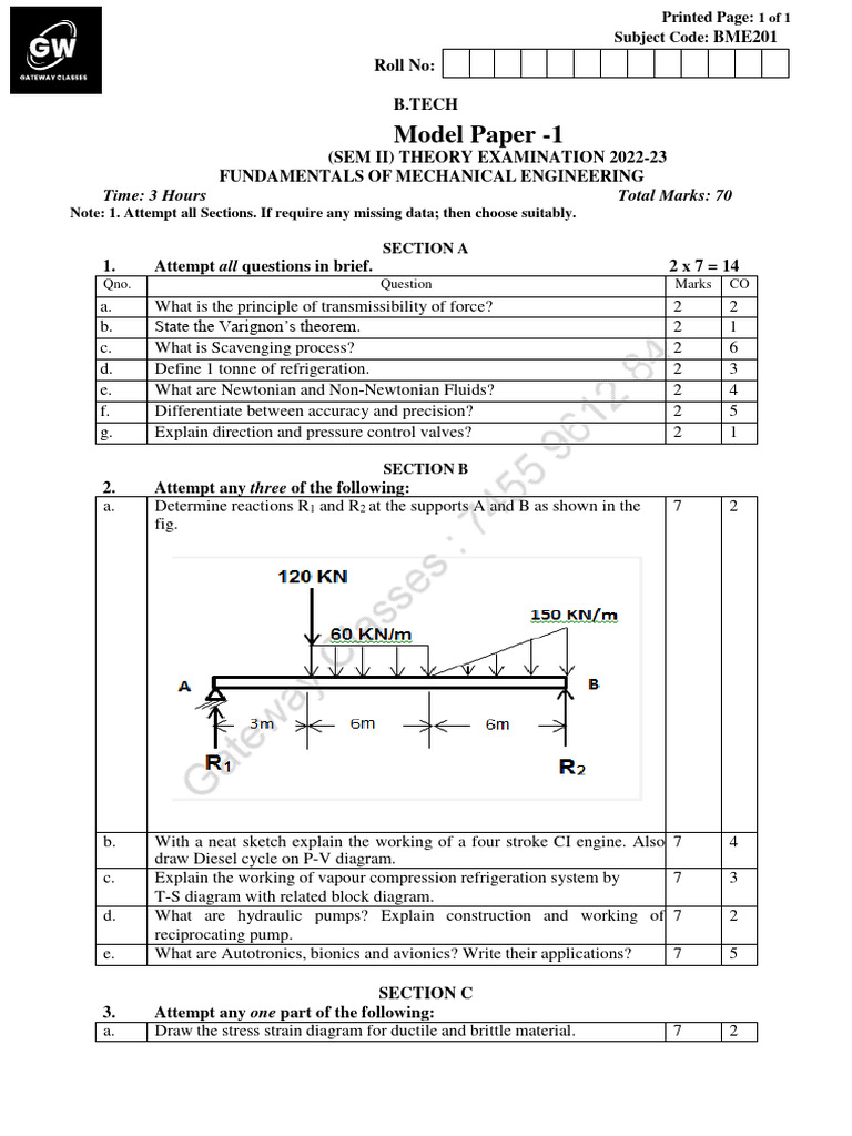 FME Model Question Papers for B.Tech | PDF | Pressure Measurement ...