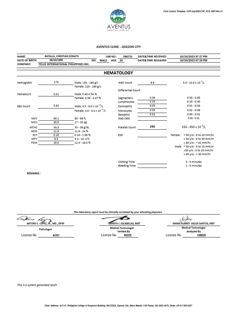 CBC Segmenters Normal Ranges Report | PDF