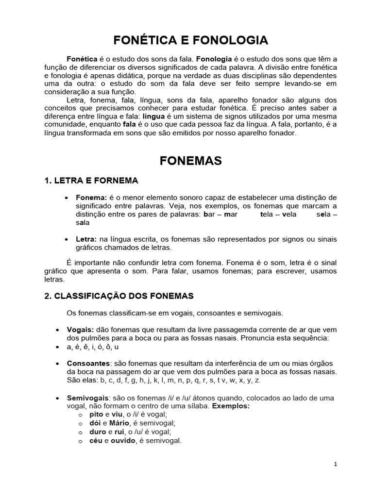 Fonética e Fonologia: Conceitos e Classificações | PDF