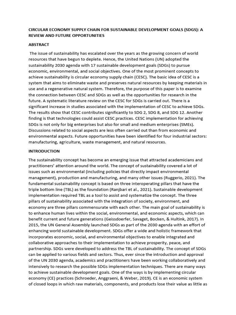 Circular Economy Supply Chain For Sustainable Development Goals