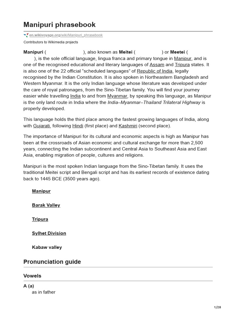 Manipuri Phrasebook | PDF | Languages Of India | Linguistics