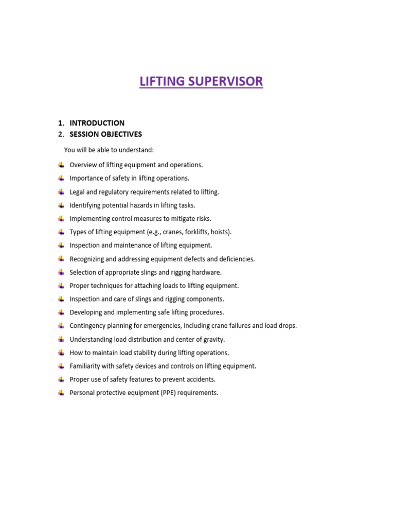 Lifting supervisor course content pdf