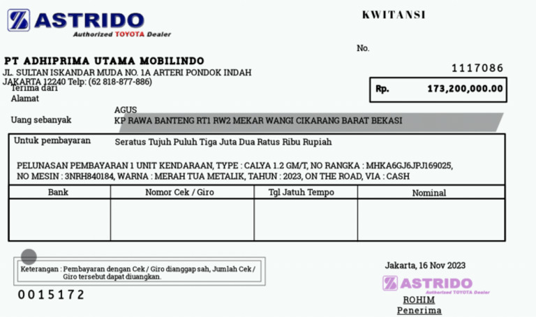 Kwitansi Pembelian Mobil | PDF