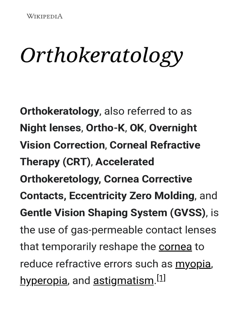 Orthokeratology - Wikipedia | PDF | Contact Lens | Lenses