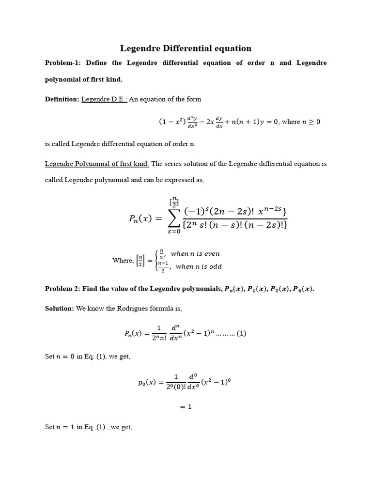 Legendre Differential Equation Overview | PDF | Equations | Discrete ...