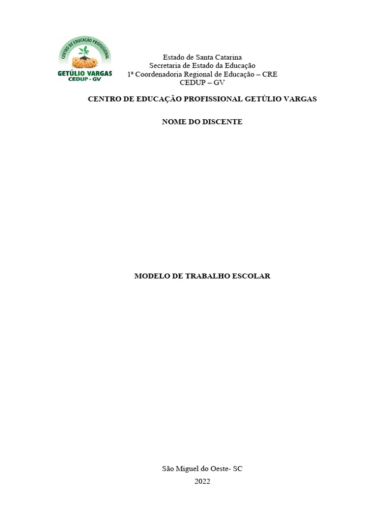 Modelo de Trabalho Escolar Completo | PDF | Metodologia