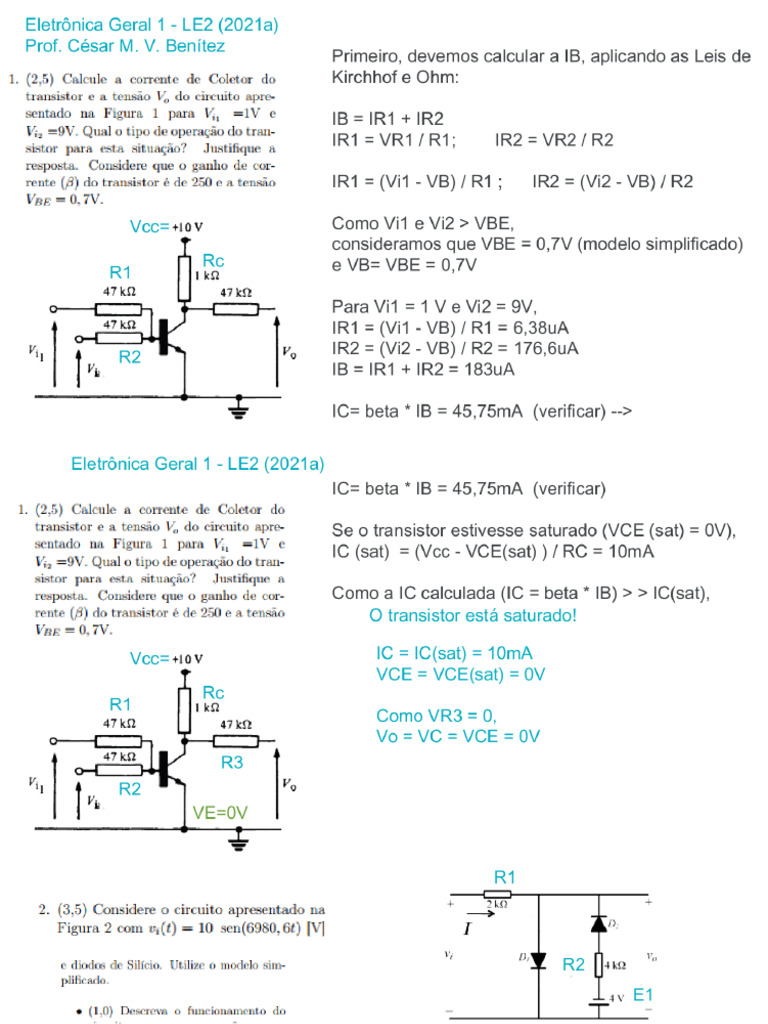 EletronicaGeral1 LE2 Resolvida 2021a | PDF