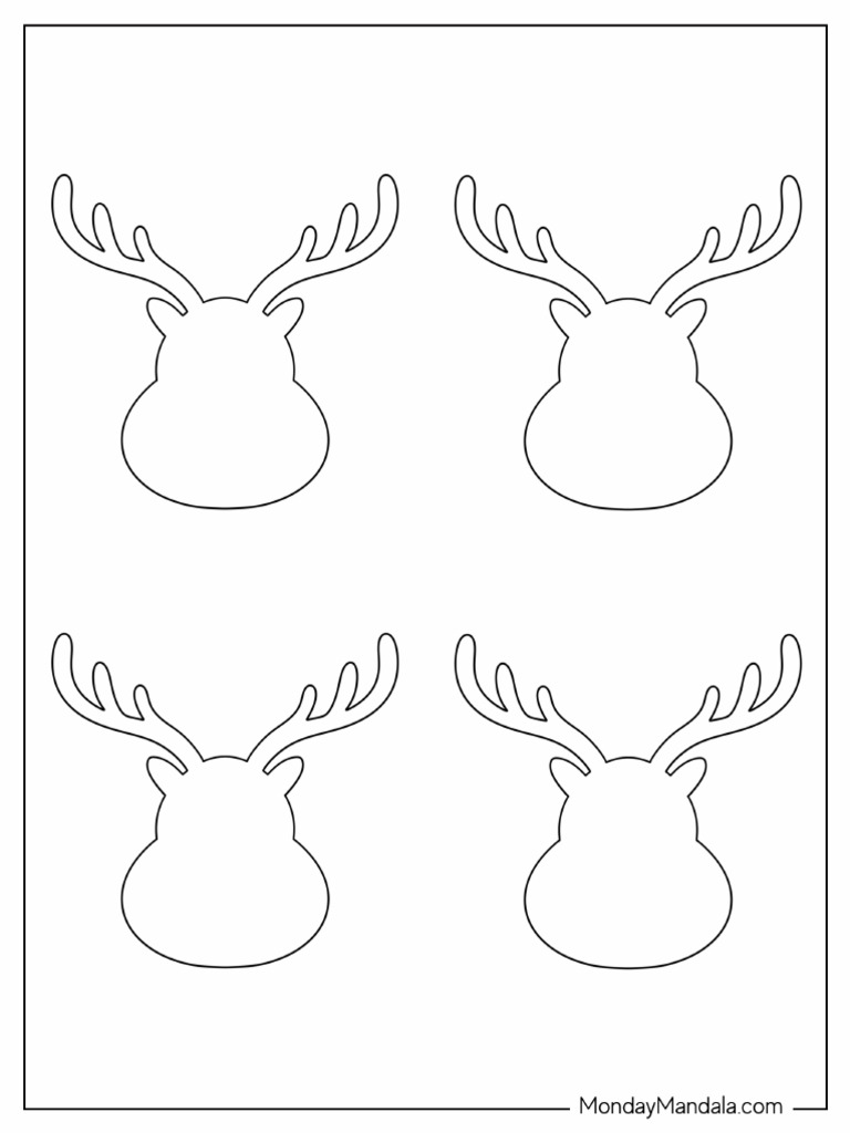 Medium Simple Reindeer Face Outline Template PDF