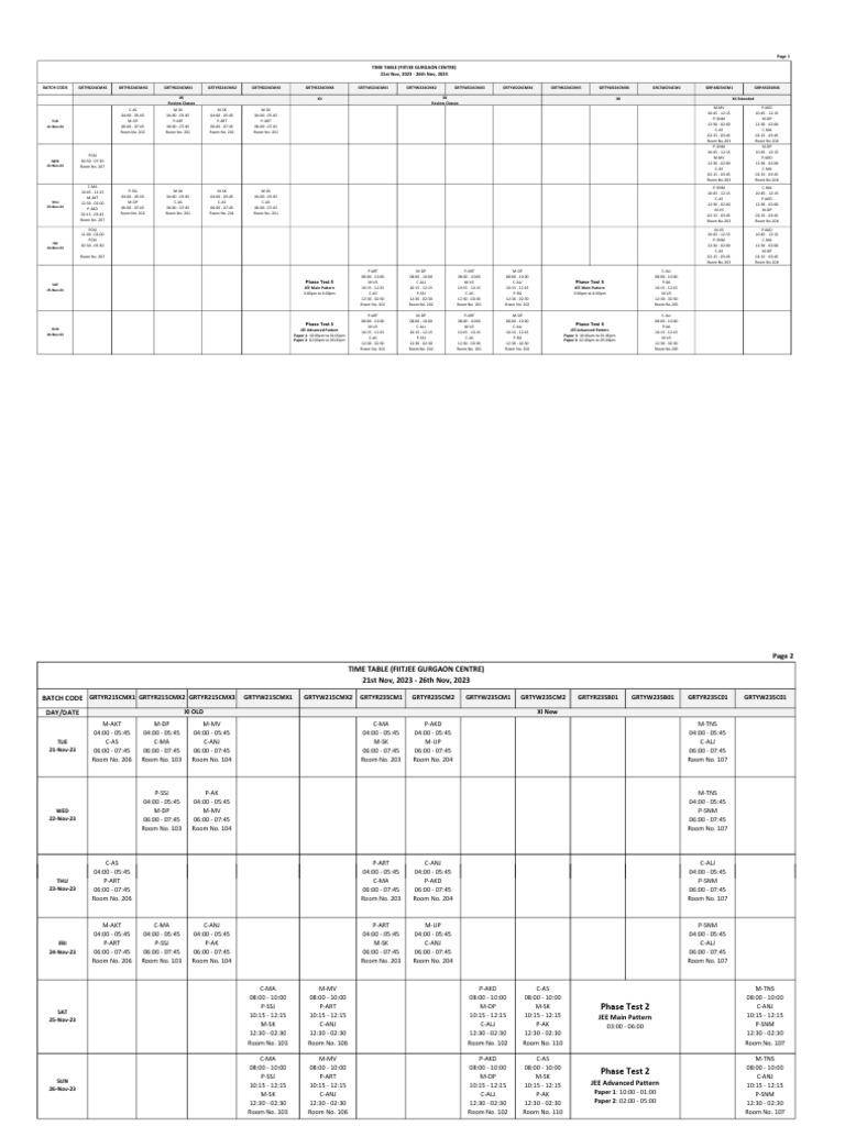Time table 21 11 2023 to 26 11 2023 pdf schools economy of india