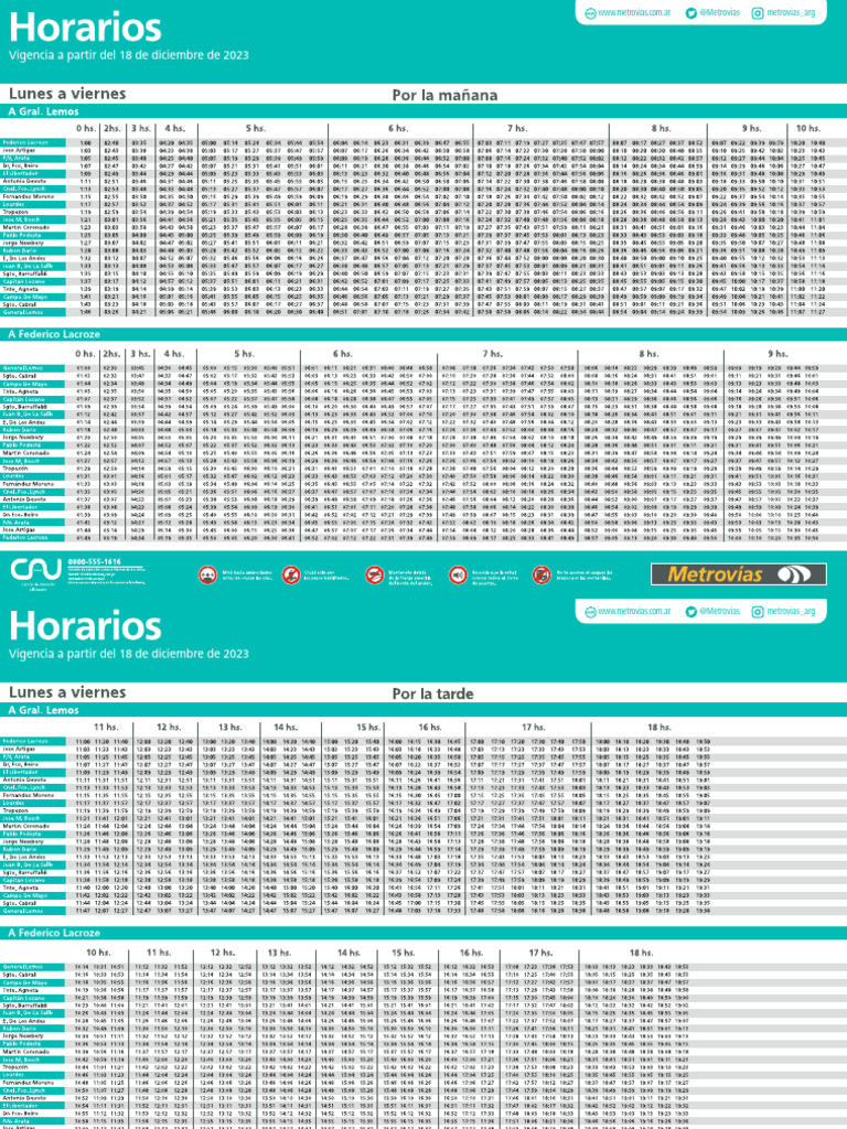 Nuevos horarios tren Urquiza 2024 PDF