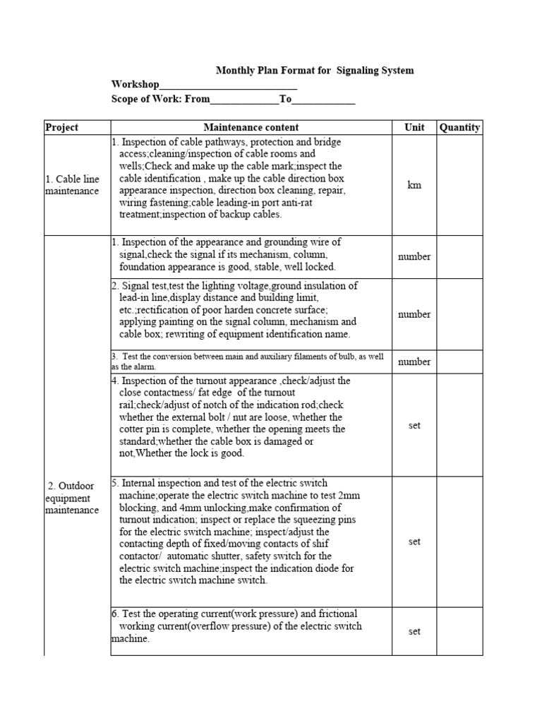 Bike Work Shop Signalling Annual Plan of 2024 PDF Switch
