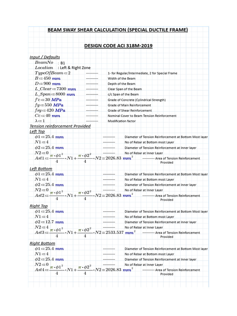 ACI 318M 2019 Beam Sway Shear Calculation | Download Free PDF ...
