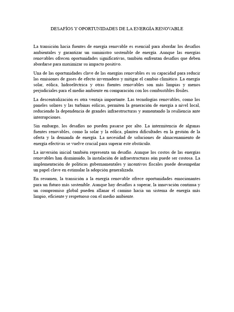 Energía Renovable: Retos y Oportunidades | PDF