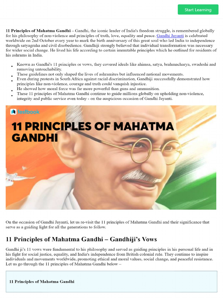 11 Principles of Mahatma Gandhi Gandhian Principles & Philosophy PDF