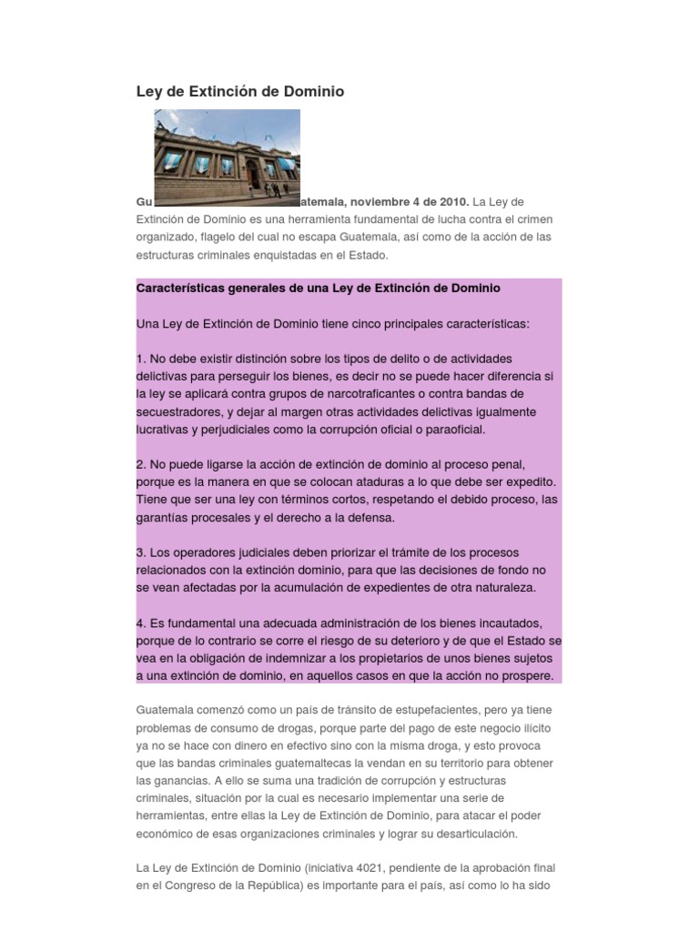 Ley de Extinción de Dominio en Guatemala | PDF | Crimen organizado ...