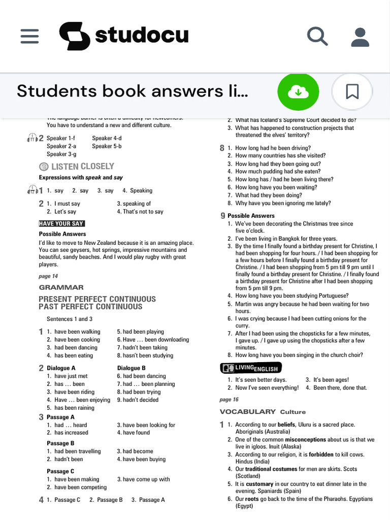 Student's Book Answer Key | PDF