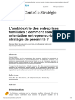 L'ambidextrie Des Entreprises Familiales - Comment Concilier Orientation Entrepreneuriale Et Stratégie de Pérennité