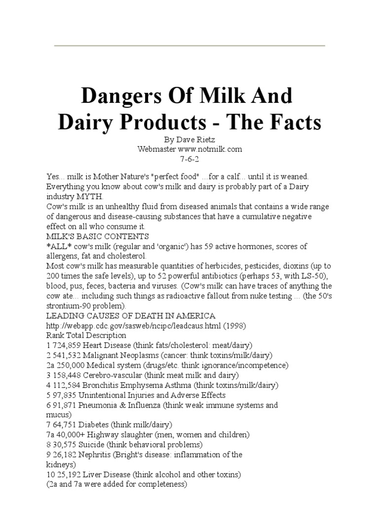 dangers of milk Milk Dairy