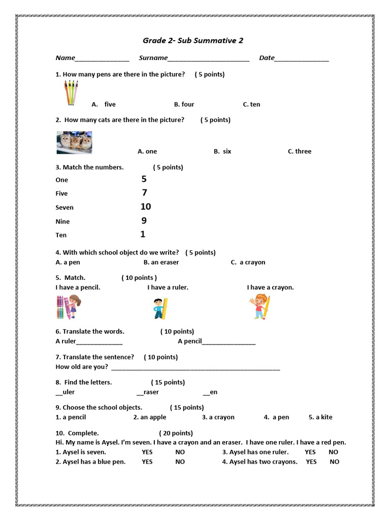 Grade 2 Summative Test Questions | PDF