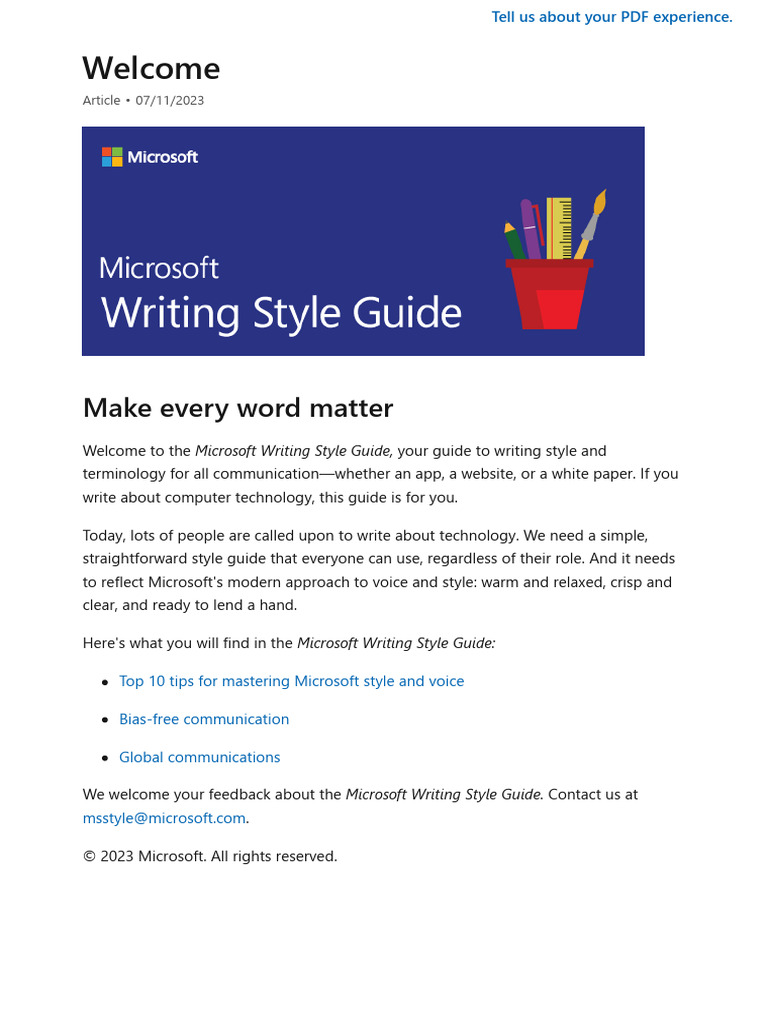 Microsoft Writing Style Guide Overview | PDF | Cloud Computing ...