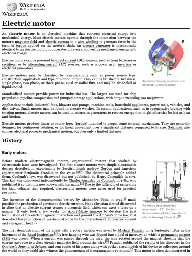 Electric Motor: History and Function | PDF | Science & Mathematics