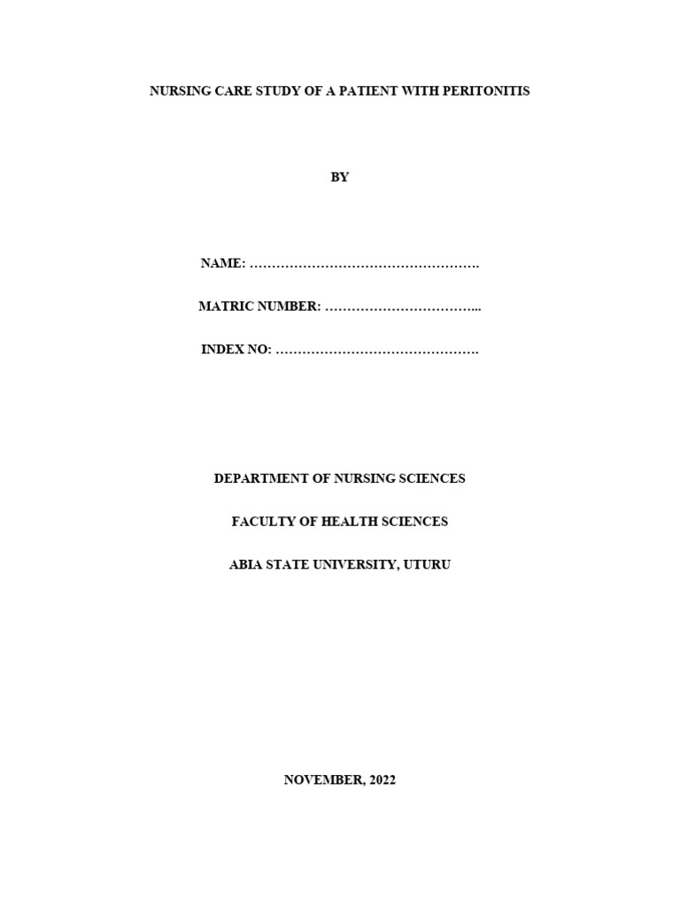 Nursing Care Plan for Peritonitis | PDF | Peritoneum | Abdomen