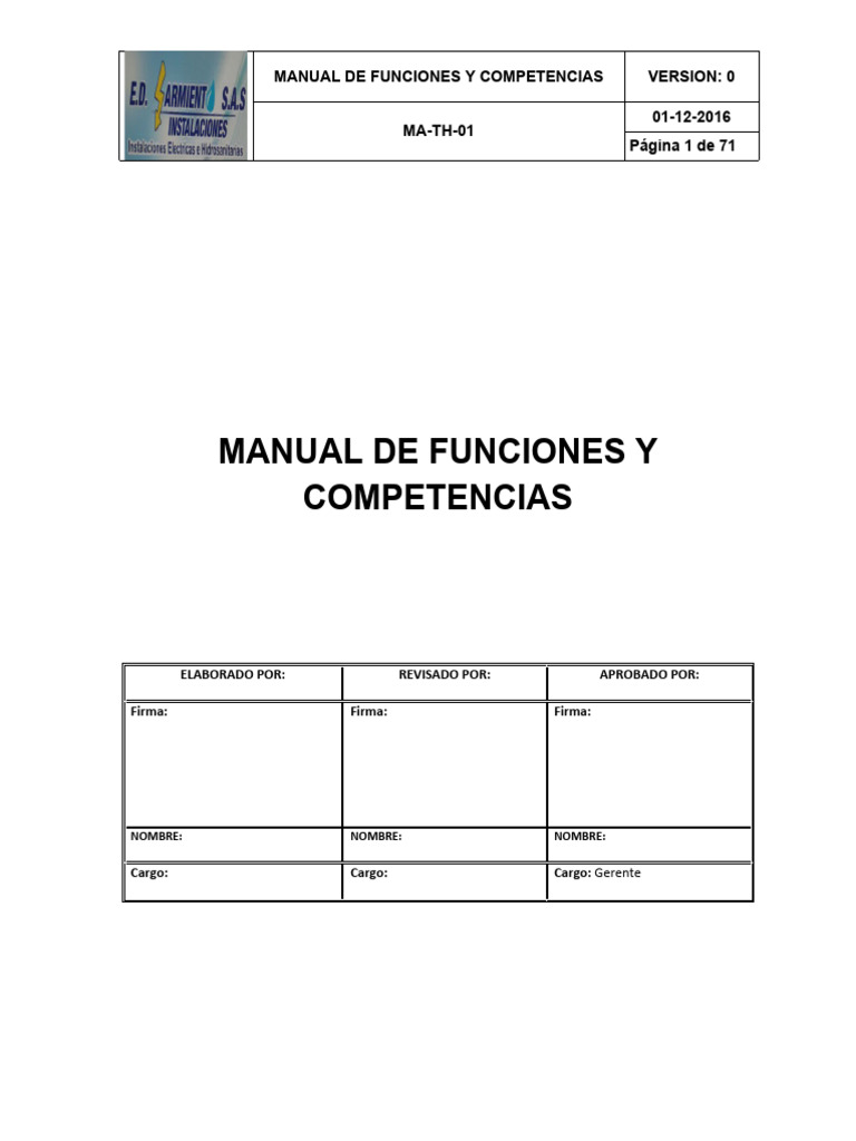 Manual de Funciones y Competencias | PDF