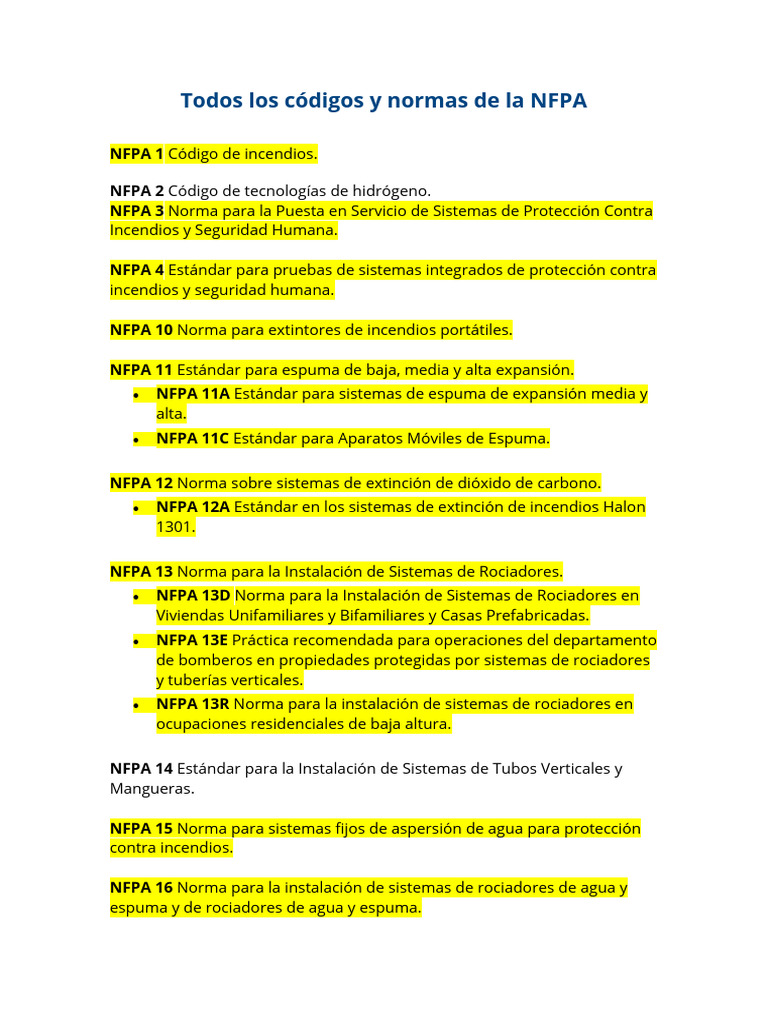 Normas NFPA: Códigos y Estándares | PDF | Pirotécnica | Combustión