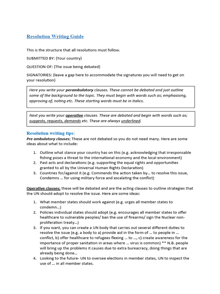MUN Resolution Writing Guide PDF Sharia Human Rights