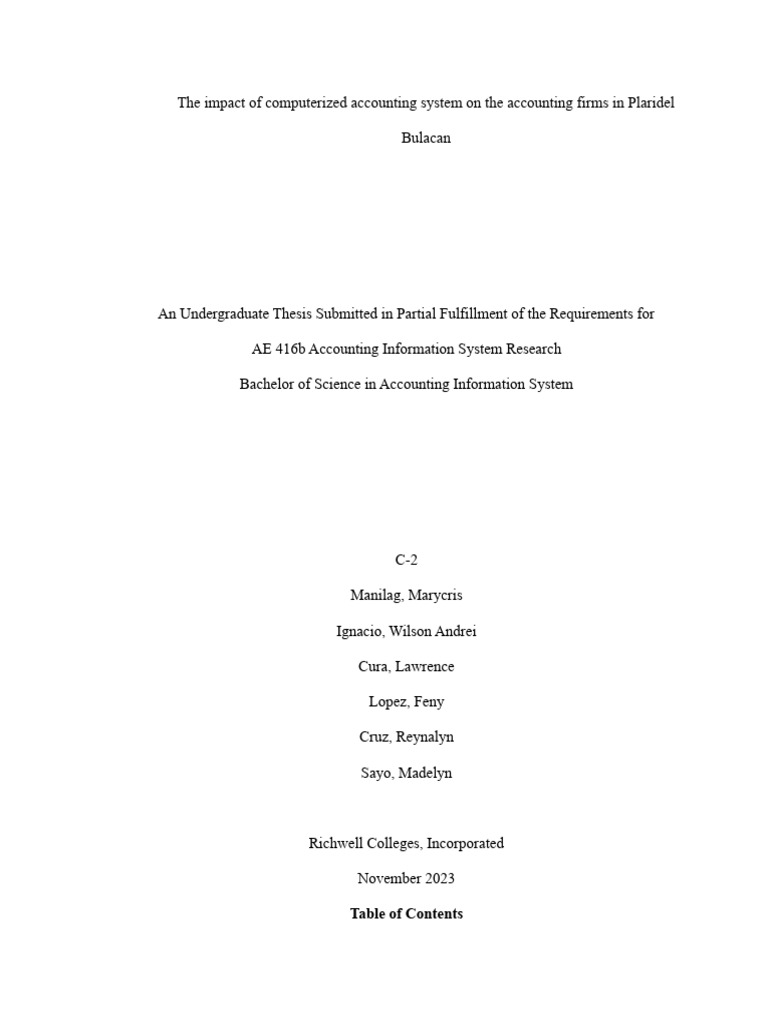 Impact of Computerized Accounting in Plaridel | PDF