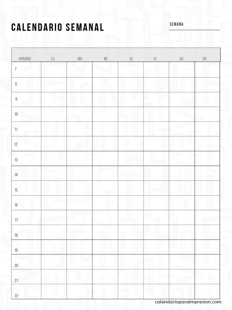 Calendario Semanal para Imprimir | PDF