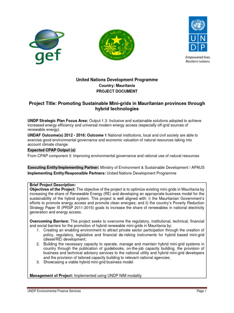 Sustainable Mini-grids in Mauritania | PDF | Renewable Energy | Rural ...