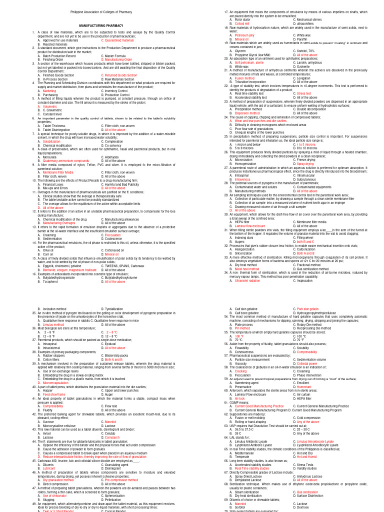 Manuf Pacop Pink Green Blue Red | PDF | Tablet (Pharmacy) | Emulsion