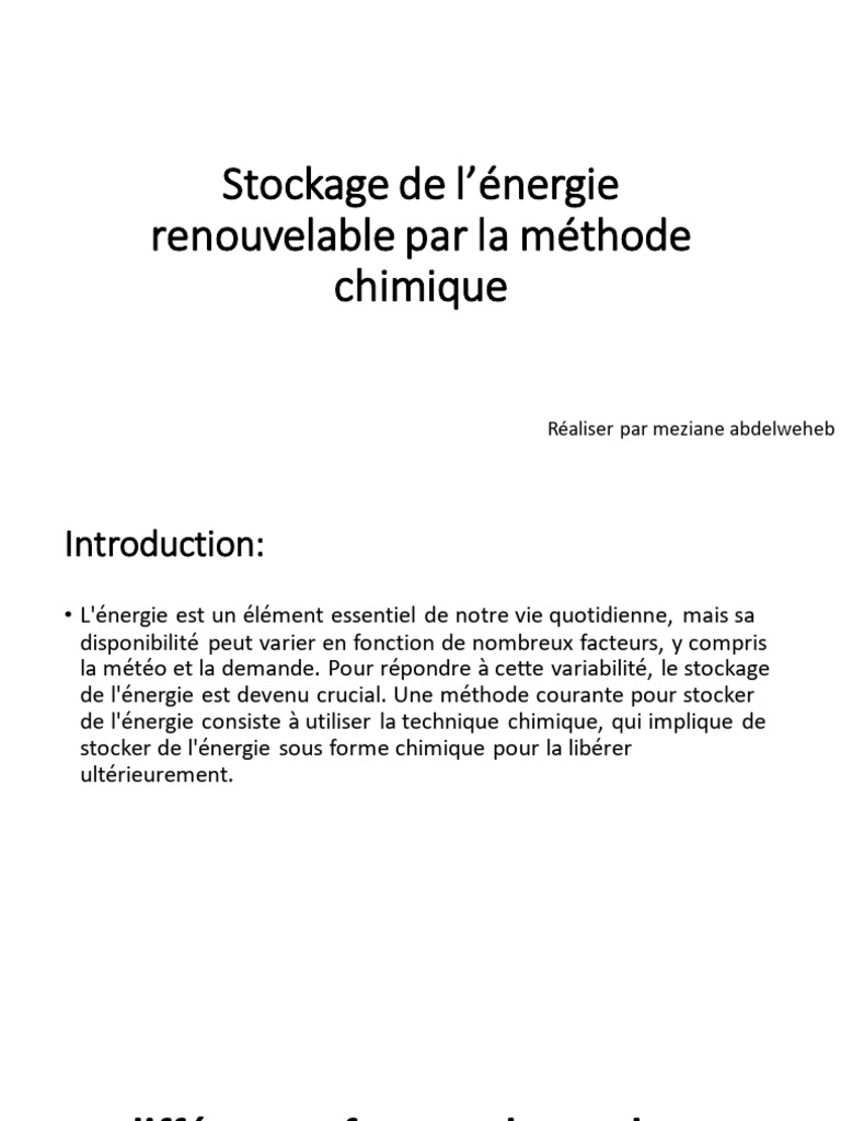 Exposé Sur Le Stockage de L'énergie Renouvelable | PDF | Stockage de l ...