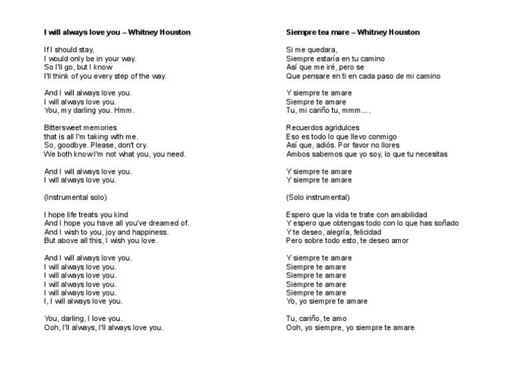 I Will Always You Whitney Houston - Letras | PDF