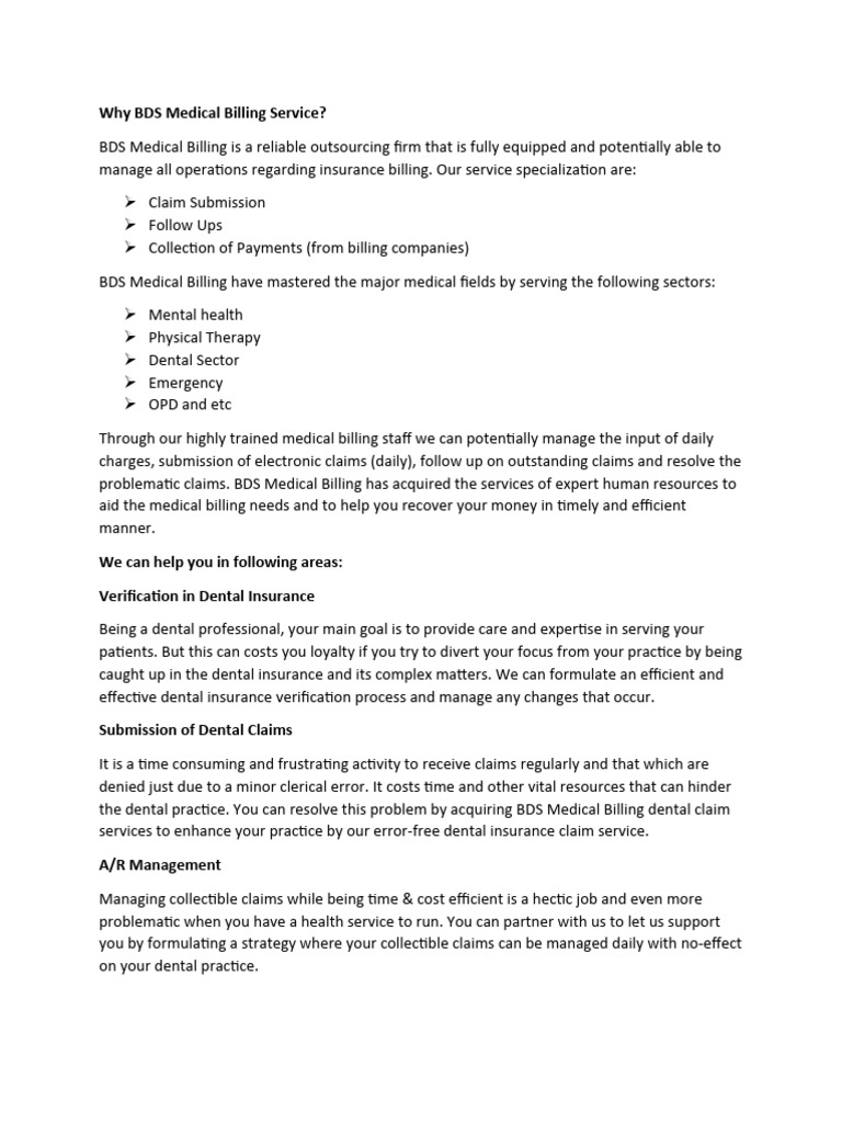 Why BDS Medical Billing Service PDF Health Care Service Industries