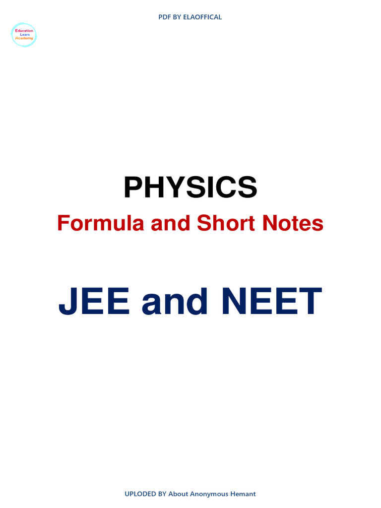 Physics Formula and Short Notes by ELA OFFICAL | PDF | Websites ...