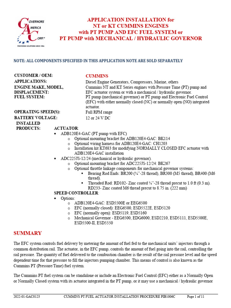 Application Note Cummins PT Fuel Systems PDF Valve Switch