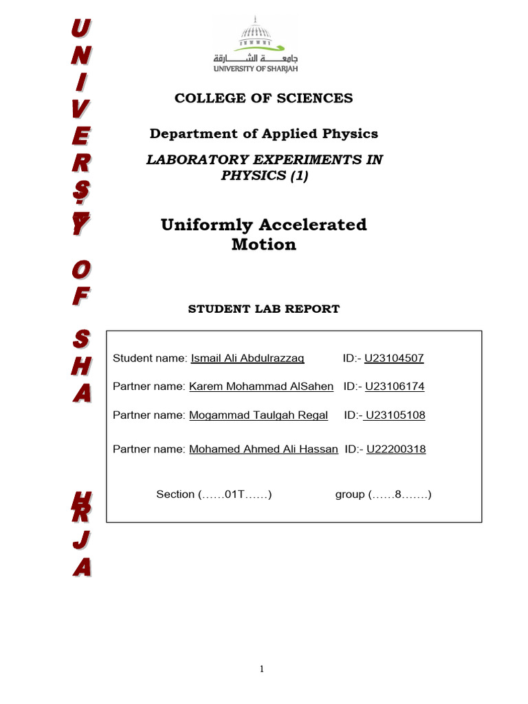 Exp (06) - Uniformly Accelerated Motion-Lab Report | PDF