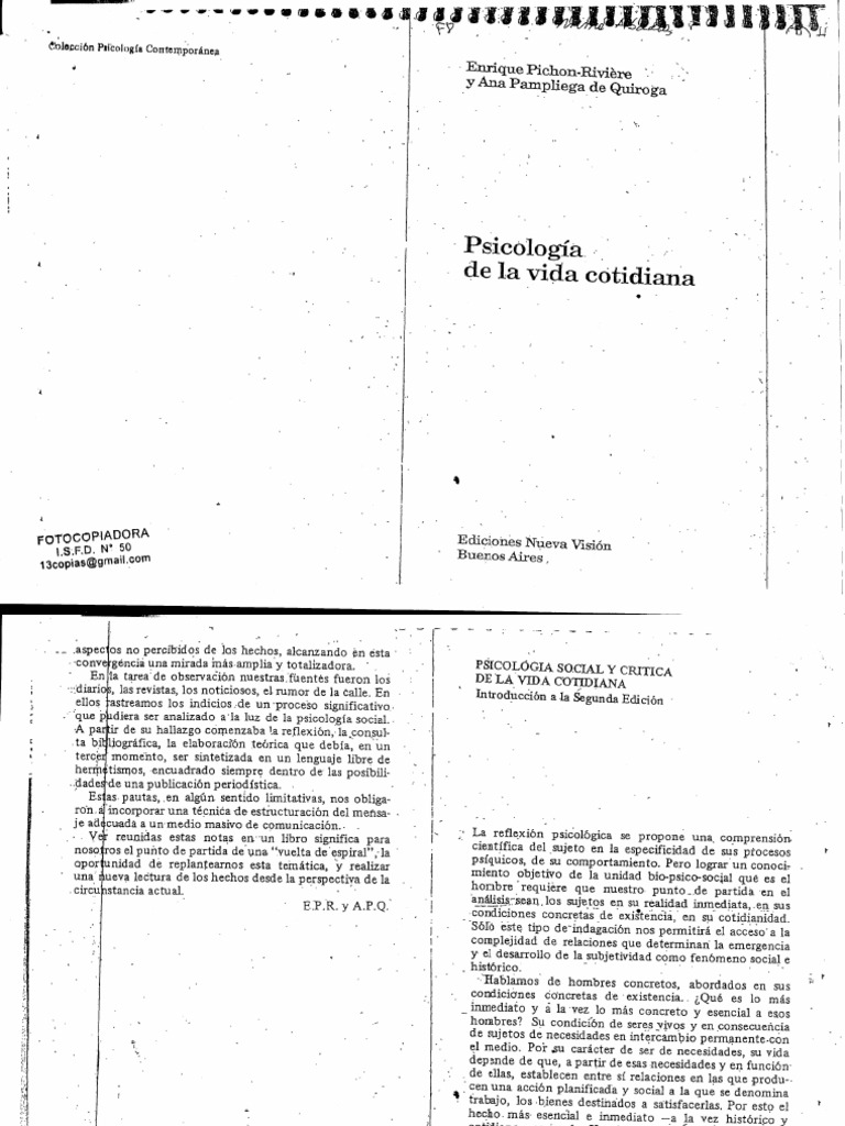 Pichon Riviere. Psicologia de La Vida Cotidiana | PDF