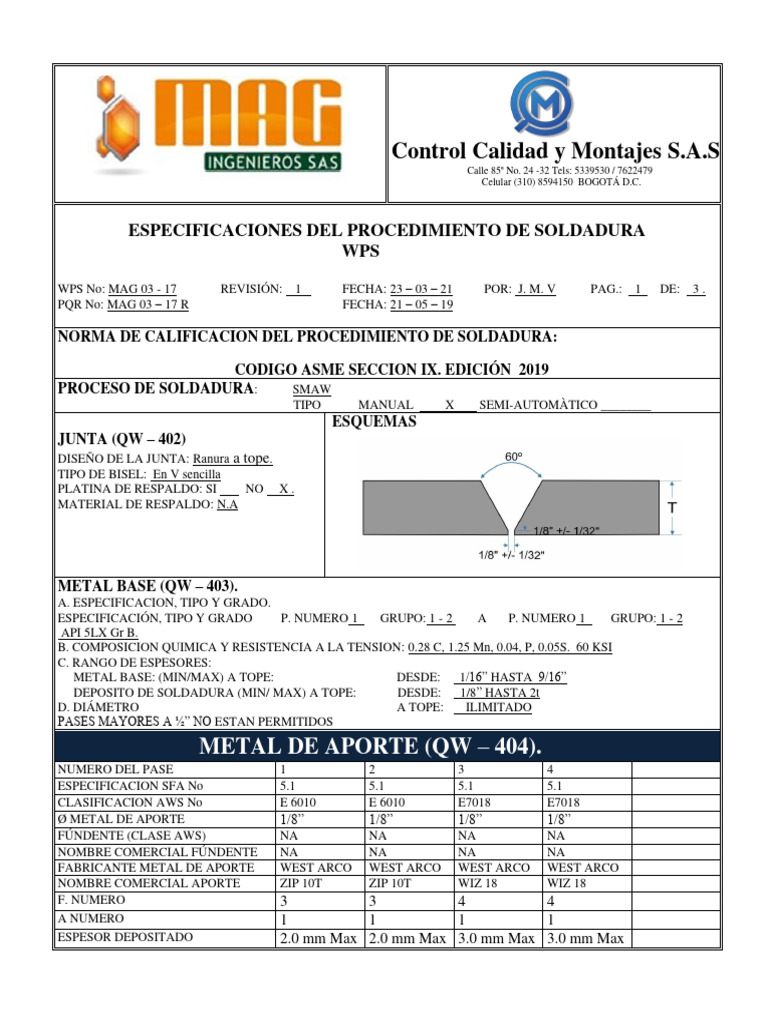 WPS MAG 03 - 17 - 7018 Procedimiento de Soldadura | PDF | Construcción ...