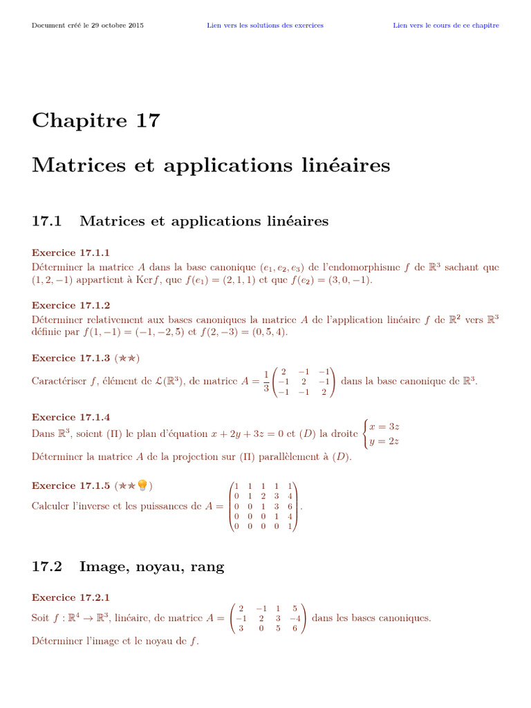 Matrices et Applications Linéaires | PDF | Matrice (Mathématiques ...