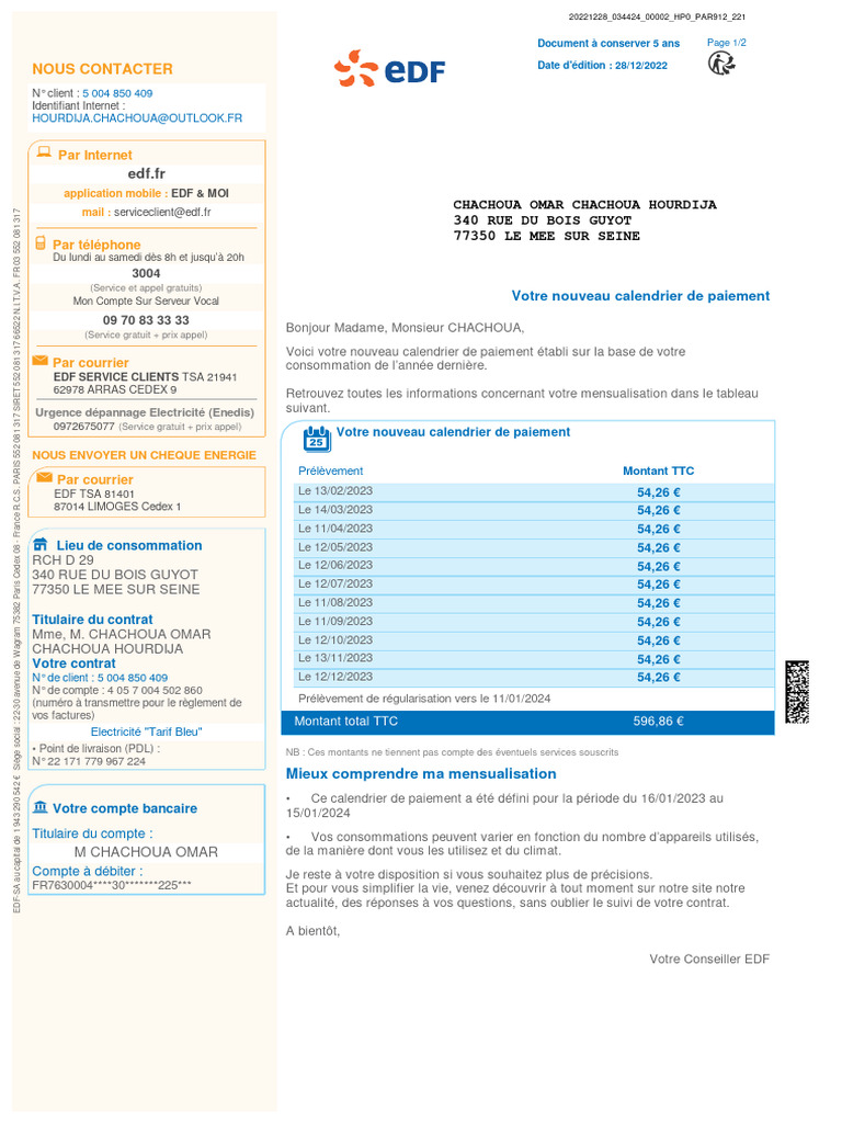 Nouveau calendrier de paiement EDF | PDF