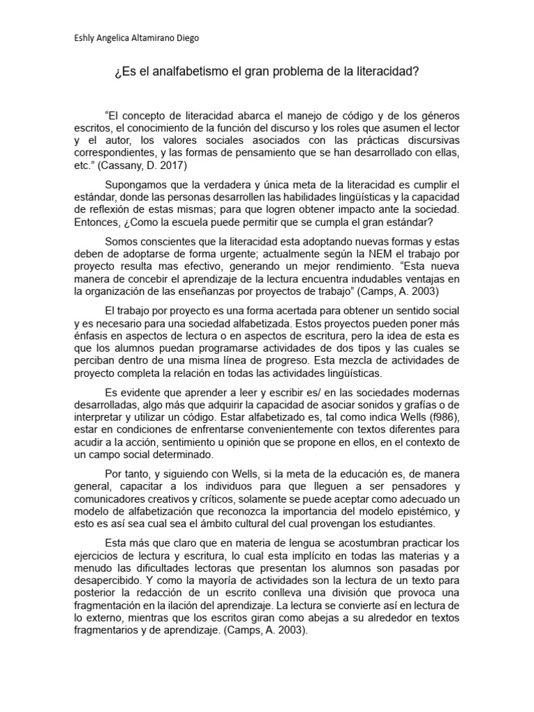 Es El Analfabetismo El Gran Problema De La Literacidad Pdf