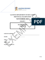 Grade 9 Provincial Examination Mathematics P2 (English) 2020 Exemplars Question Paper