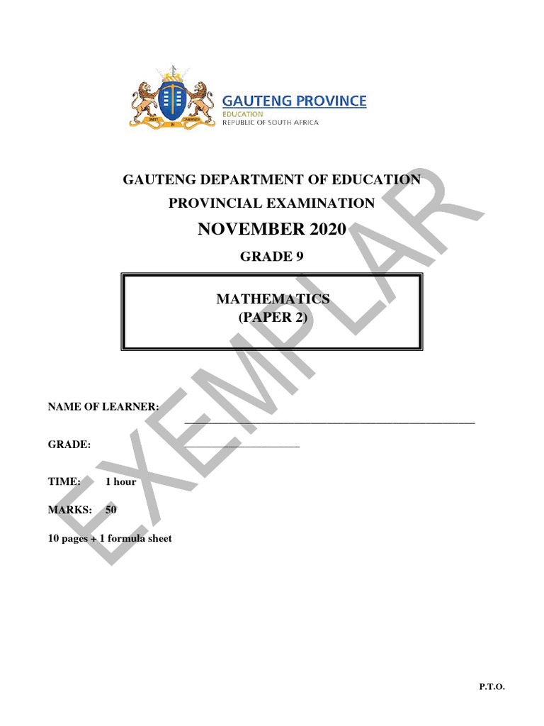 Grade 9 Mathematics Paper 2 Exam 2020 | PDF | Mathematics