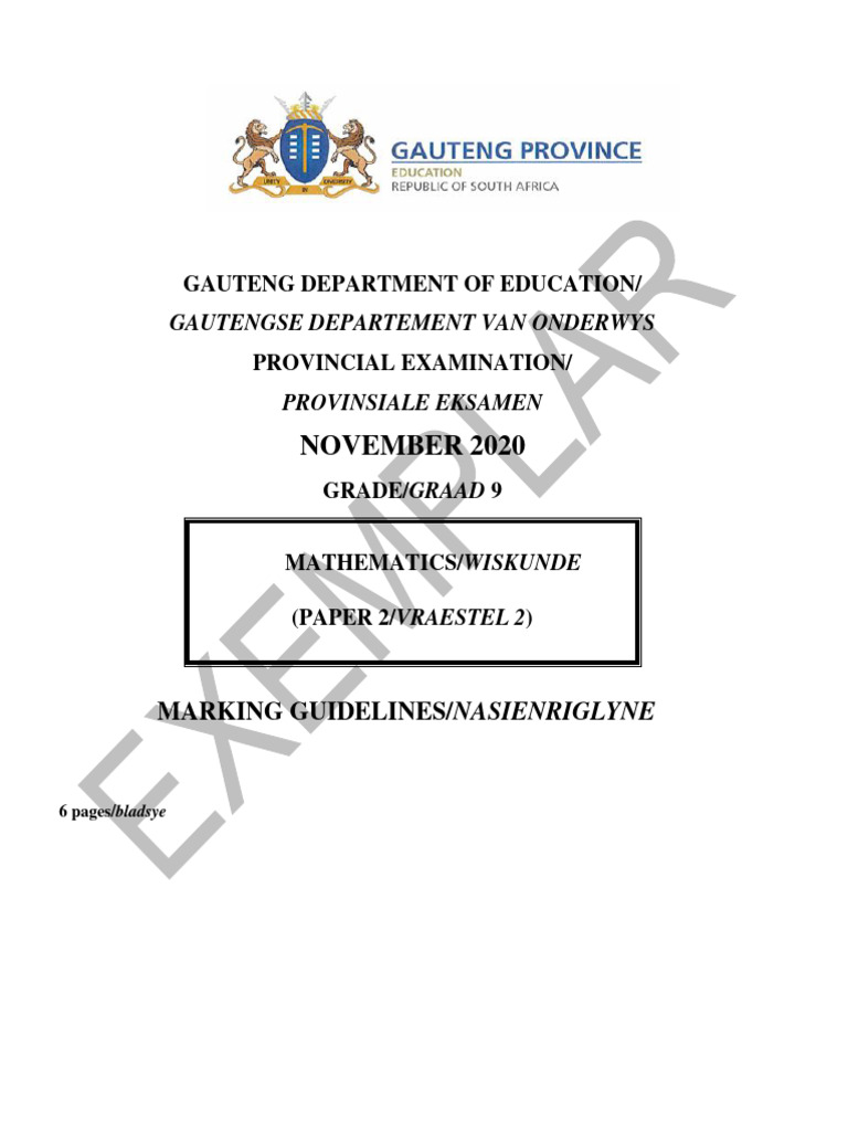 GAUTENG DEPARTMENT OF EDUCATION PROVINCIAL EXAMINATION NOVEMBER 2020 GRADE 9 visual data 2